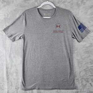 Under Armour Heat Gear Mens T-Shirt Size Small  American Flag Gray Short Sleeve